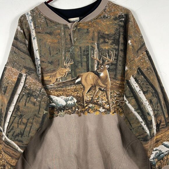 🔥🔥 Vintage 90’s Camo DEER NATURE Outdoor Hunting Crewneck Sweatshirt XL  - EUC - Picture 1 of 12